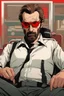 Placeholder: a badass, angry Hans Gruber wearing solid red glasses