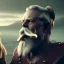 Placeholder: Viking theme, a younger woman sitting next to a 50-year-old man, portrait, 8K, close-up face, anatomically perfect face, Highly detailed stunning full frame portrait, misty and cloudy atmosphere