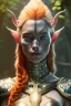 Placeholder: painting of a tall elven young woman with short light orange hair and freckles and tree tattoos on his cheekbones light armor, full body, ultra realistic, concept art, intricate details, eerie, highly detailed, photorealistic, octane render, 8 k, unreal engine. art by artgerm and greg rutkowski and charlie bowater and magali villeneuve and alphonse mucha