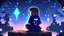 Placeholder: Minecraft Character, minecraft theme, purple starry sky, meditating, aesthetic, facing back, wearing gown, chinese theme, video game style