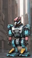 Placeholder: Dollar paper CHICKEN robot, sci-fi, cyberpunk, full body, ultra realistic, virtual reality, cyberpunk city and colors