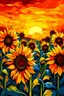 Placeholder: Pintura abstrata de girassóis no por do sol