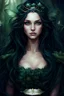 Placeholder: Dark green Water lilies Dark curls long hair Dark Fairy princess rapunzel hair queen crown dragonflies fireflies elven tiara flowers fairy wings saphire