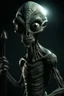 Placeholder: a horror alien holding with a bat on his shoulder with his scary eyes