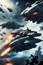 Placeholder: futuristic 4 space battleship fighting in brutal battlefield with 4 alien spacebattleship