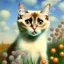 Placeholder: a ultradetailed adorable siamese cat, monet style, past atmosphere, perfect composition, 8k, super detailed, delicate flowers, complementary colours, intricate details