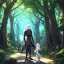 Placeholder: Girl with white hair. Boy with black hair wearing leather armor. Forest path