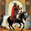 Placeholder: [art by Norman Rockwell] Leaving the chapel, Roupinho would mount his trusted steed, the rhythmic sound of hooves echoing in harmony with the beats of his heart. With the Black Madonna's blessings resonating within him, he would ride forth, his sword held high, ready to face whatever challenges lay ahead. As he rose from his knees, Roupinho would press a kiss to the hilt of his sword, his lips brushing against the cold steel. It was a gesture of reverence, a reminder of the duty he carried upon