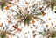 Placeholder: detailed Real Tree Camouflage made of bare bush branches, fir branches, dried maple leaves, snow and dirt, white background, seamless repeatable texture camo pattern, muted