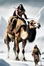 Placeholder: inspired by all the works of art in the world - laughing - Conan the Barbarian leads a Camel through the snow, full body image, Absolute Reality, Reality engine, Realistic stock photo 1080p, 32k UHD, Hyper realistic, photorealistic, well-shaped, perfect figure,