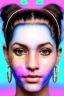 Placeholder: Ultra Realistic image, Rosalía artist, portrait, waist up portrait, long black eye line, sweet face, gold pink and blue geisha style, spray glow make up, led lights, neon, gold piercing nose, led teeth, led ornament hair, glow pink iris, fog, oversized bubble latex coat, vibrant color, highly detailed, art stations, concept art, smooth, unreal engine 5, god rays, ray tracing, RTX, lumen lighting, ultra detail, volumetric lighting, 3d, finely drawn, high definition, high resolution.