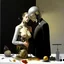 Placeholder: human body, universe-like table,complex surgical instruments mixed with human body-like musical instruments,minimalism,Painting By Adrian Ghenie, Rene Magritte, Lucian Freud