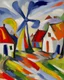 Placeholder: A white village with windmills in a windstorm painted by Alexej von Jawlensky