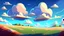 Placeholder: cartoon magic field clouds landscape realistic cartoon style