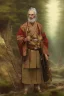 Placeholder:  man in Japanese clothes, nature while it is raining , winter rain,dramatic scene ,