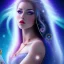 Placeholder: beautiful woman with long hair look the stars and northern aurora blue turquoise lights, blue, pink,