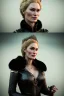 Placeholder: Cersei Lannister as evil queen in black leather and fur, busty, cleavage, voluptuous, lena headay, angry, stern look. character design by cory loftis, fenghua zhong, ryohei hase, ismail inceoglu and ruan jia. unreal engine 5, artistic lighting, highly detailed, photorealistic, fantasy