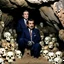 Placeholder: Saddam and George Bush in cave surrounded by skulls