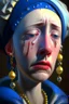 Placeholder: Portrait Painting Of A Very Beautiful Woman, crying eyes, Girl with a Pearl Earring, 30 years old, Awesome Pose, turning her head., Tears in his eyes, Character Design By Mark Ryden And Pixar And Hayao Miyazaki, Unreal 5, Daz, Hyperrealistic, Octane Render, Dynamic Lighting, Volumetric lighting, Intricate Detail, Summer Vibrancy, Cinematic