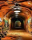 Placeholder: A tan underground cavern in graffiti art style painted by Guo Xi