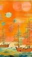 Placeholder: A light rosy orange colored bay with pirate ships and crystals painted by Paul Klee