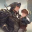 Placeholder: Boy wearing leather armor protecting family