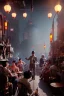 Placeholder: Waist up view cabaret scene, steampunk. old Asian man and little monkey, Sunglasses, smoking, happy, hot. Many people background, highly detailed, concept art, unreal engine 5, god rays, ray tracing, RTX, lumen lighting, ultra detail, volumetric lighting, 3d, finely drawn, high definition, high resolution.