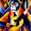 Placeholder: Georges braque Cubist painting of a monkey playing a banjo