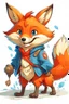 Placeholder: A happy fox with blue eyes with red jacket hunting a duck