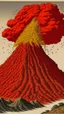 Placeholder: A red fiery volcano made out of cinder painted by Katsushika Hokusai