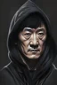 Placeholder: Portrait of a Jackie Chan in a black hoodie