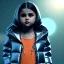 Placeholder: 3d render, Selena Gomez toddler, full body, orange puffer jacket, dramatic lighting, volumetric lighting, concert background, hyper realistic, unreal engine 5, 8k, UHD,