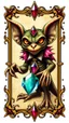 Placeholder: kobold gremlin with gem joker card with ornate frame