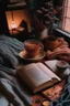 Placeholder: cozy vibes artsy, book and tea