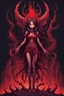 Placeholder: Demon girl wizard in front, fullbody, behind blood guts rising from the ground, darkred tones,cosmic horror, nightmare, galaxy, 8bits, pixel art,