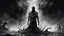 Placeholder: surreal vibe, grayscale, black and white, a caracter dissolving into shadows and fog, body torn into shards of light and darkness. A haunting, nightmare, composition that captures isolation, inner demons, struggle of anxiety. surreal, fog, shadows, atmospheric
