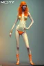 Placeholder: painting of a tall elven young woman with short light orange hair and freckles on the cheak bones and tall body of a topmodel light clothes, full body shot, ultra realistic, concept art, intricate details, eerie, highly detailed, photorealistic, octane render, 8 k, unreal engine. art by artgerm and greg rutkowski and charlie bowater and magali villeneuve and alphonse mucha