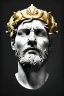 Placeholder: Ultra Realistic image, Roman sculpture, white marble material, Lionel Messi, gold Laurel leaves wreath, god crown, baroque ornaments, one gold star in heart, sun ornament, sun rays background, chisel style, waist up portrait, emperor style, epic, celestial, cinematic lighting, God light, god rays, 4k resolution, smooth details, ornate details, soft lighting, unreal engine 5, art station, substance 3d.