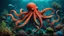 Placeholder: animals creatures, octopus, plants from subanautica from deep sea, leviathan's a lot of sea plants very deep, beautiful, river of magma, green and blue.