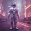 Placeholder: white marble statures in Peripheral cyberpunk futuristic majortown London, year 2037, Night time , shelled, anti-realism,atmospheric, space suit, cinematic lighting, lights, unreal engine 5