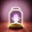 Placeholder: Fairy inside a belljar, ghostly lights, polaroid, symmetry, bioluminescence, luminescent glow, moody, tender, photorealistic, octane render, golden hour