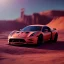 Placeholder: 3d rendering. futuristic neon car. Buried in desert sand. Lost in Time, dramatic lighting, hyper realistic, cinematic lighting