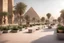 Placeholder: urban design tourist walkway in eygpt with Giza Pyramids , modern street seating , planters