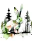 Placeholder: Watercolour effect, rabbit, forest abstract,roschCh ink blot test, white background, muted colour's.no black outline, no black colour only white more watercolour blobs, no black outline, other colours