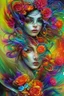 Placeholder: Generate a captivating digital artwork where a vivid explosion of images on a canvas bursts forth, weaving together elements of a woman, demons, tattoos, flowers, and stormy hues. Capture the essence of dynamic creativity in this abstract masterpiece."