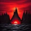 Placeholder: dnd, fantasy, black castle, black sand, illustration, demonic, brutalist, blood-red sky, -sun