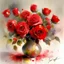 Placeholder: A vase of red roses in the style of artist John Lovett