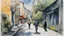 Placeholder: new yorker magazine. مقنعه. Side walk. water color Painting. Iran. hijab. factory. brokers.