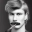 Placeholder: a guy with a toothbrush mustache and a hairstyle that consisted of combed-over hair with a part on the right side. He is of average height and has blue eyes and blond hair.