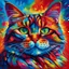 Placeholder: A captivating painting of a charming and colorful cat, full of joy. The feline's fur is a kaleidoscope of colors, resembling the ever-changing hues of the sky.